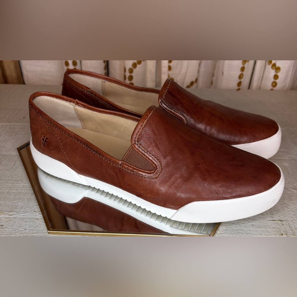 Frye Brown Leather Slip-on Sneakers Loafers with Moccasin Toe Size 8.5 - Picture 4 of 10